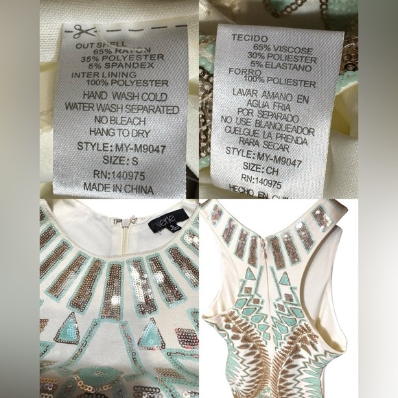 Stunning VERTE All over Embellished Sequin Shift Dress Ivory Size Small Nwot - Picture 17 of 17